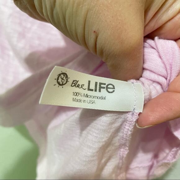 Blue Life Pink & Purple Ombré Pocket Tee Short Sleeve Knot Back Womens S Beachy - Picture 4 of 9